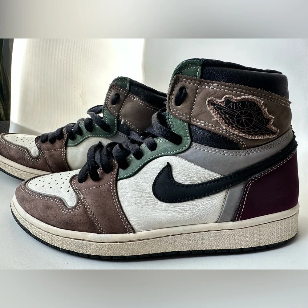 Jordan High-Top Sneakers in White, Black, Brown and Olive